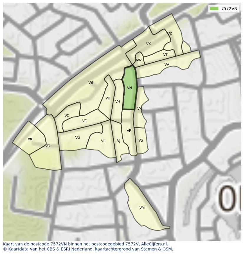 Afbeelding van het postcodegebied 7572 VN op de kaart.
