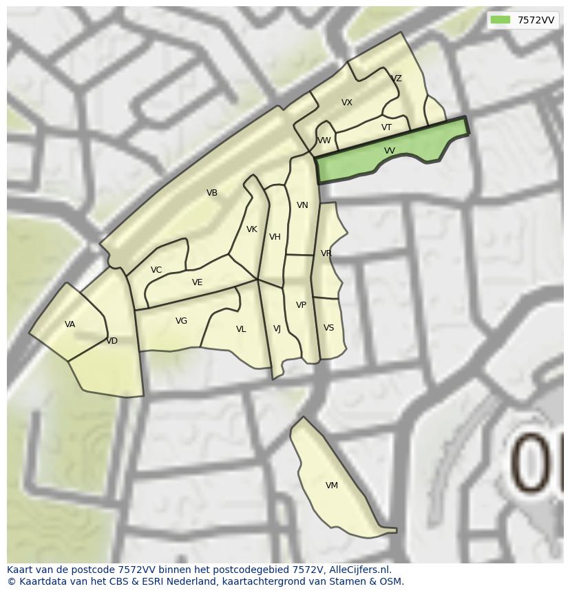 Afbeelding van het postcodegebied 7572 VV op de kaart.