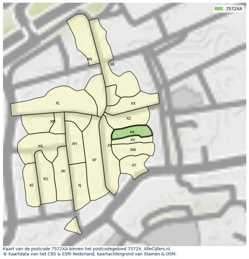 Afbeelding van het postcodegebied 7572 XA op de kaart.
