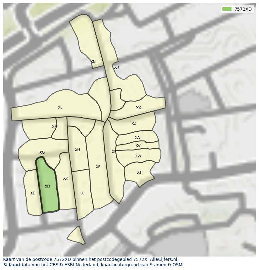 Afbeelding van het postcodegebied 7572 XD op de kaart.