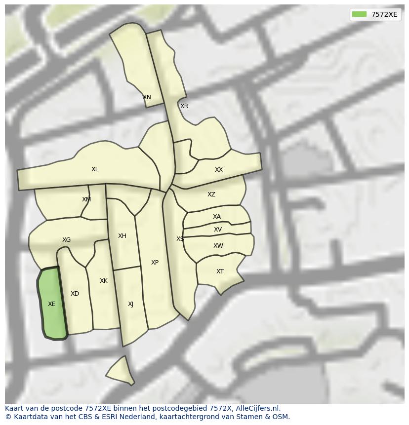 Afbeelding van het postcodegebied 7572 XE op de kaart.