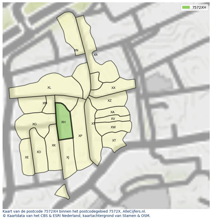 Afbeelding van het postcodegebied 7572 XH op de kaart.