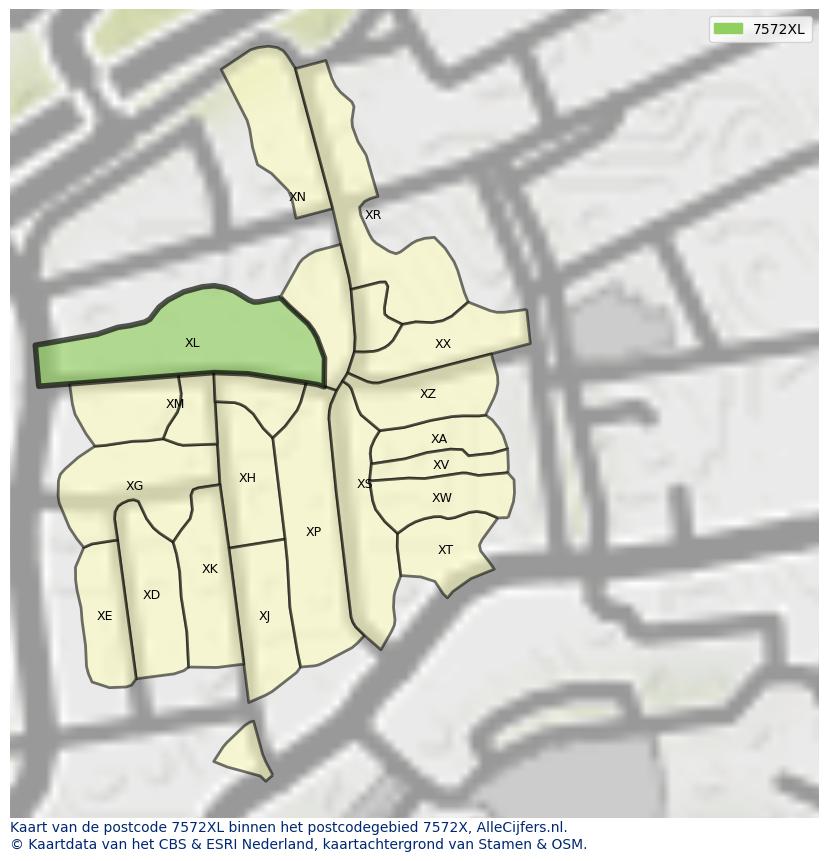 Afbeelding van het postcodegebied 7572 XL op de kaart.