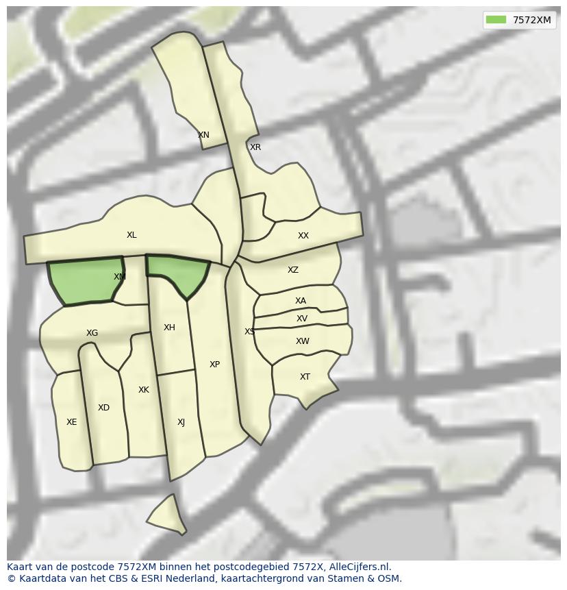 Afbeelding van het postcodegebied 7572 XM op de kaart.