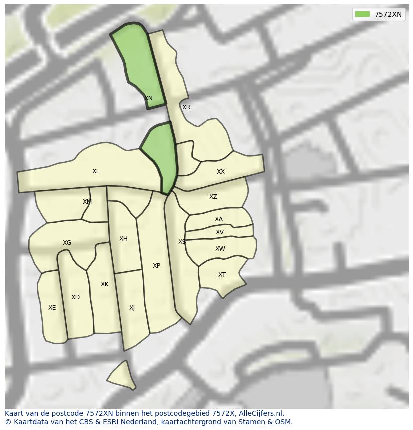 Afbeelding van het postcodegebied 7572 XN op de kaart.