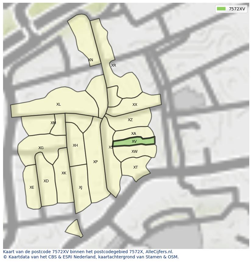 Afbeelding van het postcodegebied 7572 XV op de kaart.