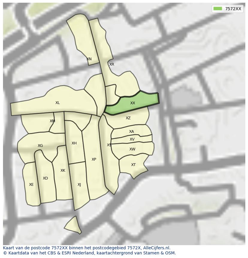 Afbeelding van het postcodegebied 7572 XX op de kaart.