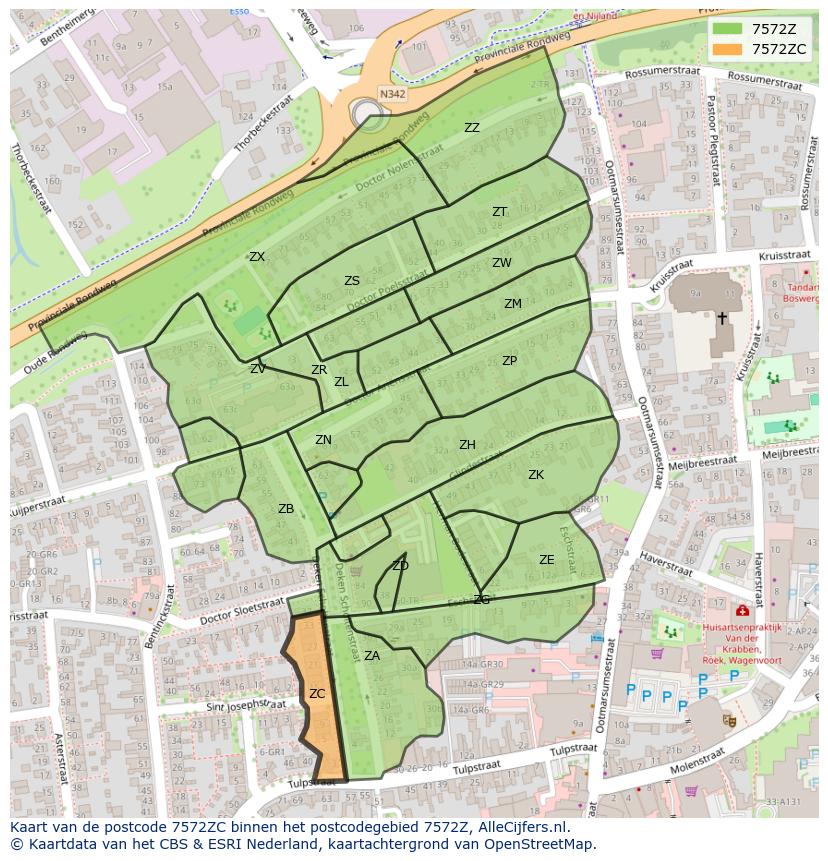 Afbeelding van het postcodegebied 7572 ZC op de kaart.
