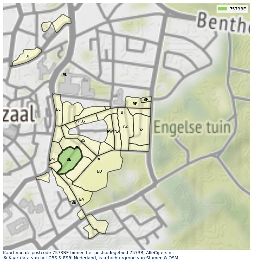 Afbeelding van het postcodegebied 7573 BE op de kaart.