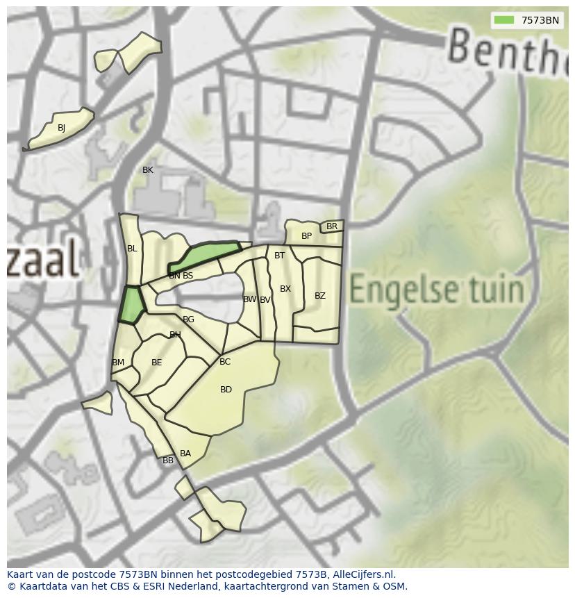 Afbeelding van het postcodegebied 7573 BN op de kaart.