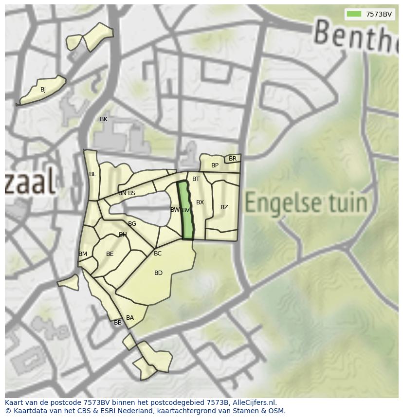 Afbeelding van het postcodegebied 7573 BV op de kaart.