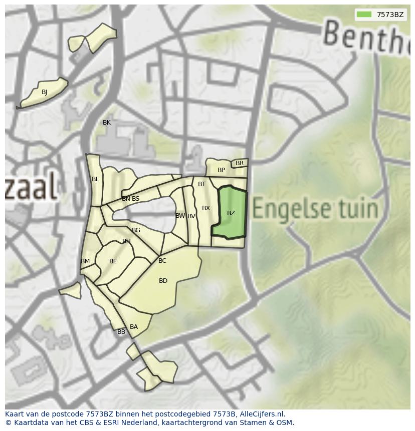 Afbeelding van het postcodegebied 7573 BZ op de kaart.