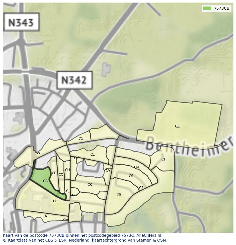 Afbeelding van het postcodegebied 7573 CB op de kaart.