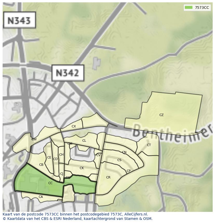 Afbeelding van het postcodegebied 7573 CC op de kaart.