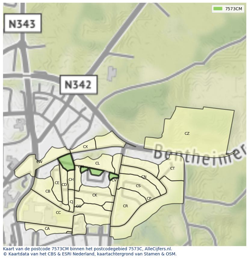 Afbeelding van het postcodegebied 7573 CM op de kaart.