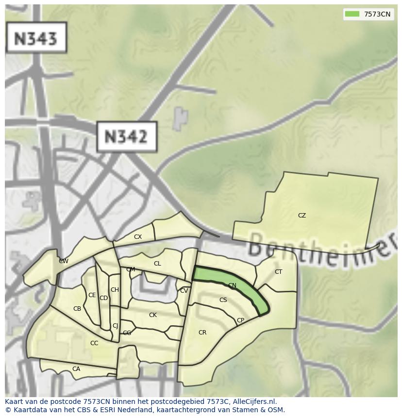 Afbeelding van het postcodegebied 7573 CN op de kaart.
