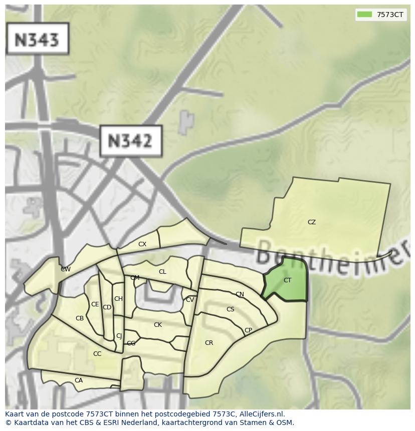Afbeelding van het postcodegebied 7573 CT op de kaart.