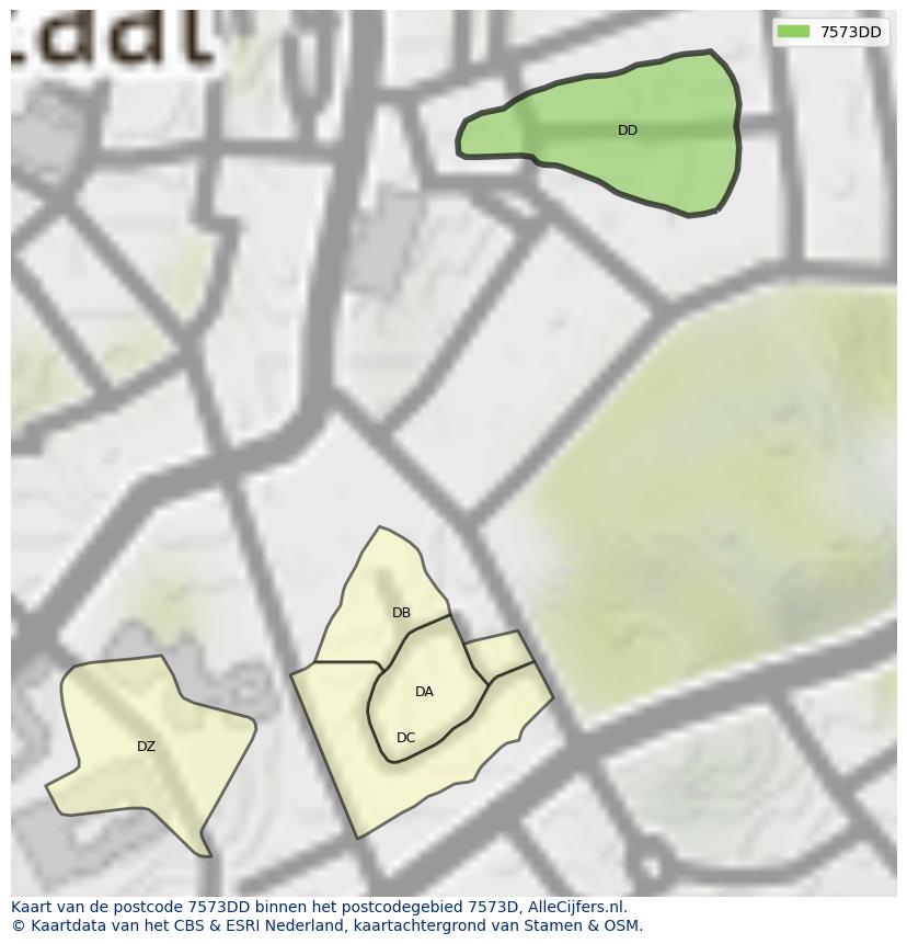 Afbeelding van het postcodegebied 7573 DD op de kaart.