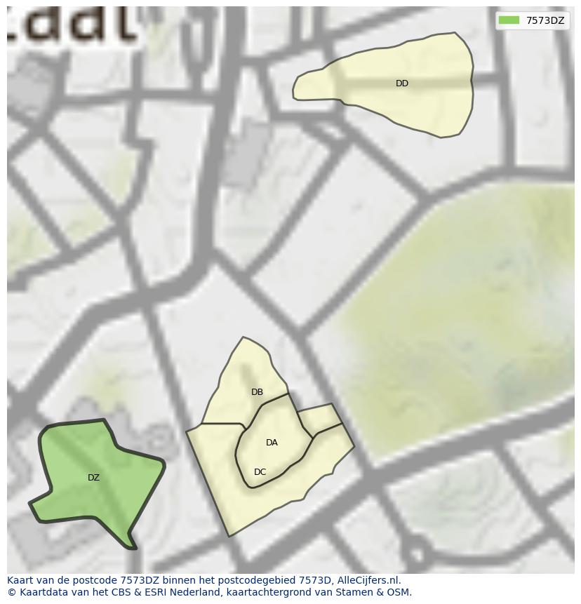 Afbeelding van het postcodegebied 7573 DZ op de kaart.