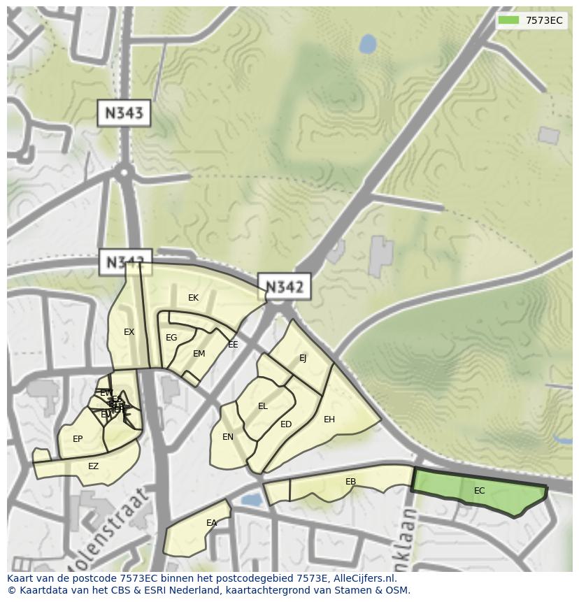 Afbeelding van het postcodegebied 7573 EC op de kaart.