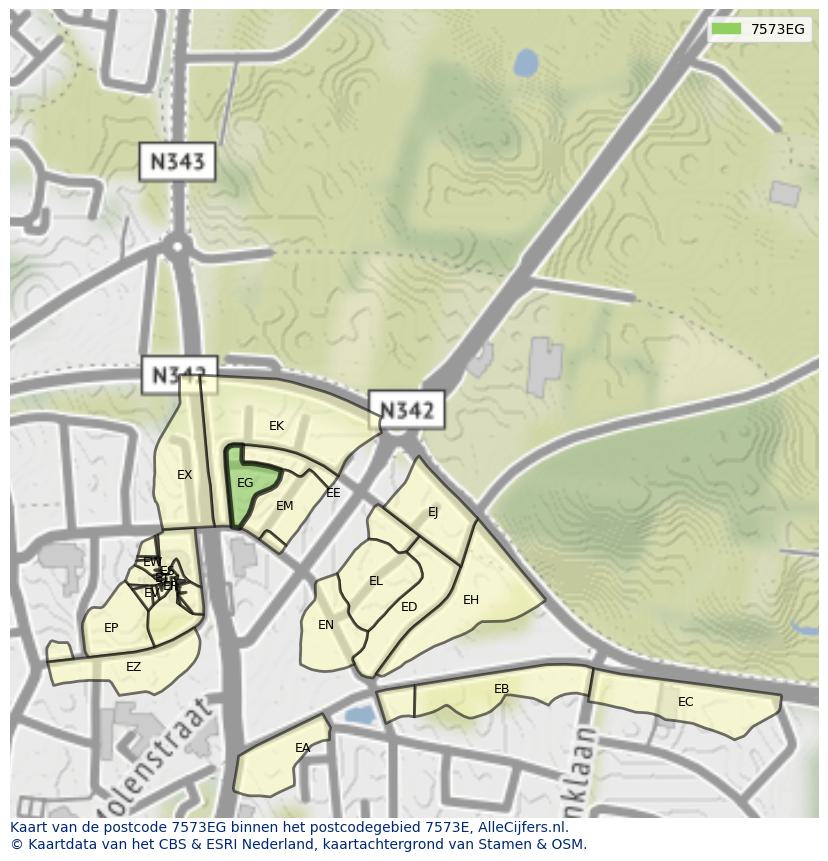 Afbeelding van het postcodegebied 7573 EG op de kaart.