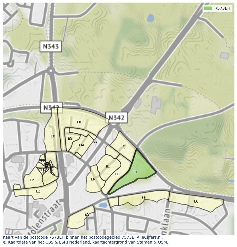 Afbeelding van het postcodegebied 7573 EH op de kaart.