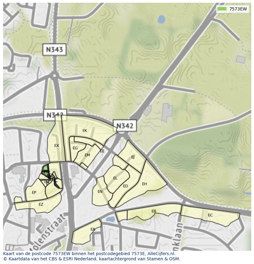 Afbeelding van het postcodegebied 7573 EW op de kaart.