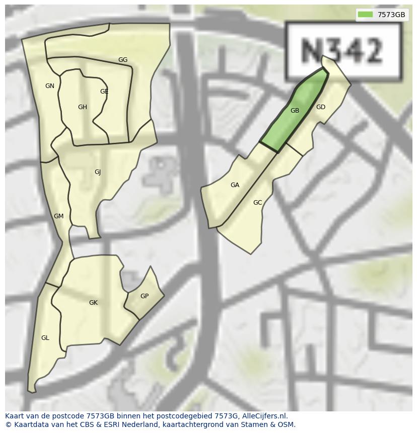 Afbeelding van het postcodegebied 7573 GB op de kaart.