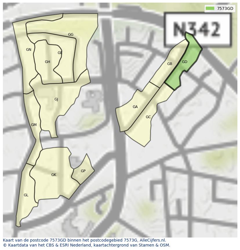 Afbeelding van het postcodegebied 7573 GD op de kaart.