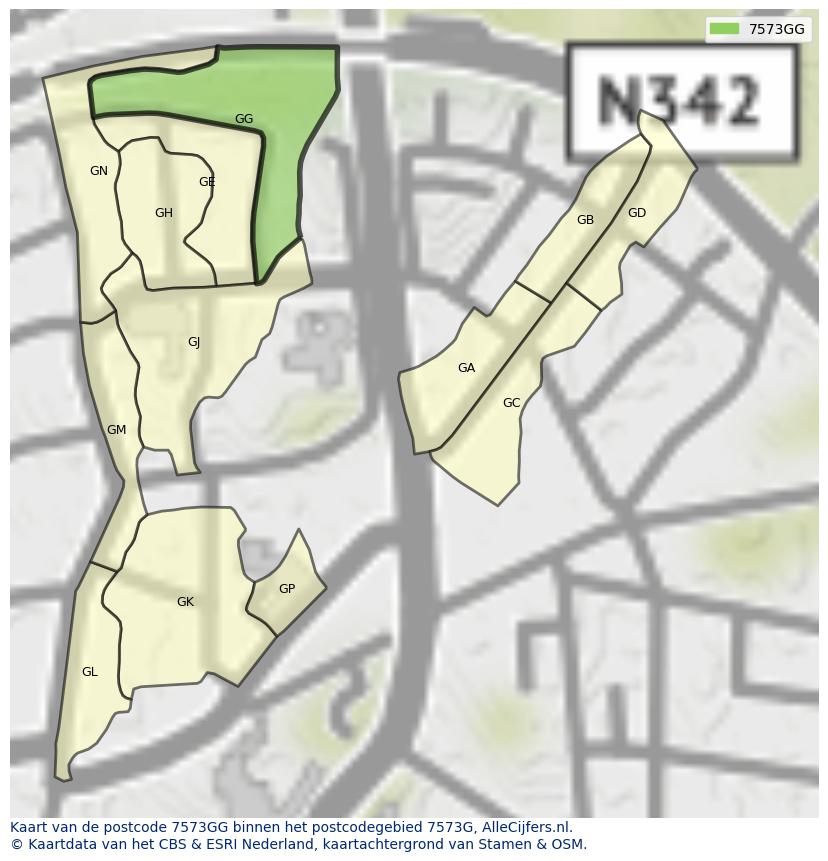 Afbeelding van het postcodegebied 7573 GG op de kaart.