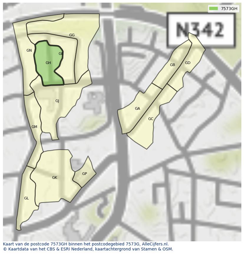 Afbeelding van het postcodegebied 7573 GH op de kaart.