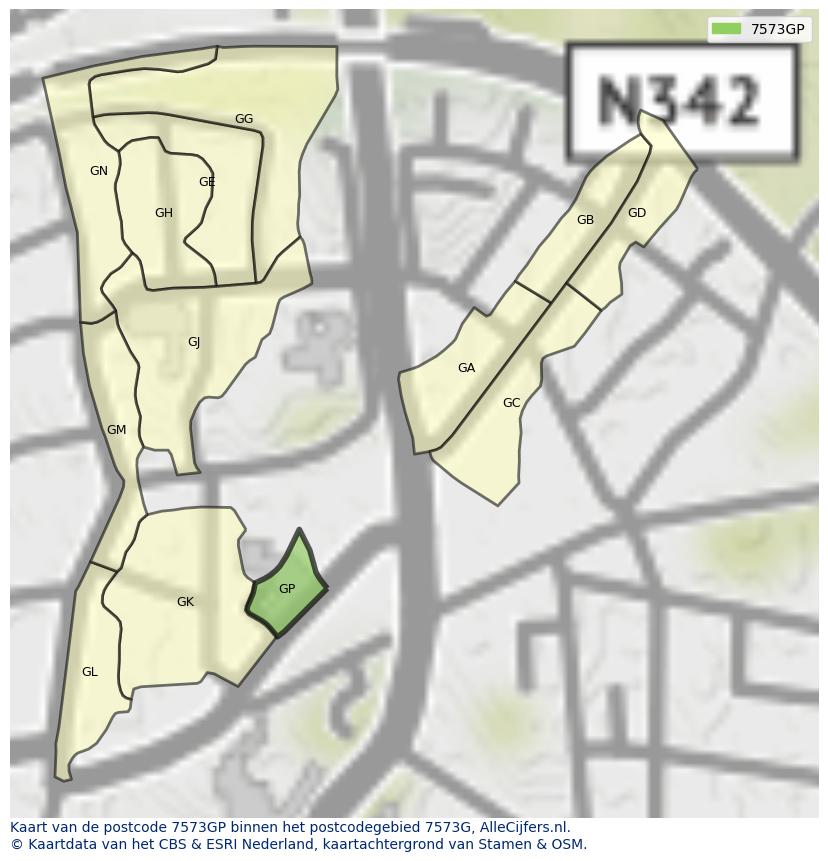 Afbeelding van het postcodegebied 7573 GP op de kaart.