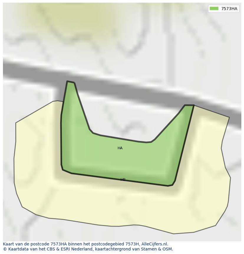 Afbeelding van het postcodegebied 7573 HA op de kaart.