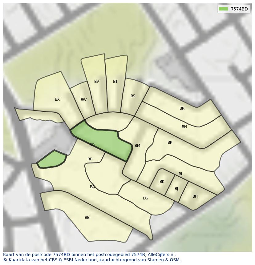 Afbeelding van het postcodegebied 7574 BD op de kaart.