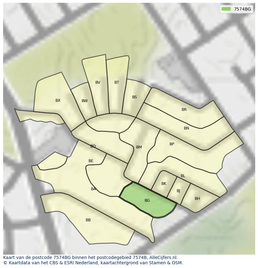 Afbeelding van het postcodegebied 7574 BG op de kaart.