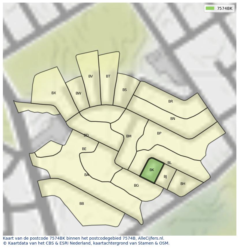 Afbeelding van het postcodegebied 7574 BK op de kaart.