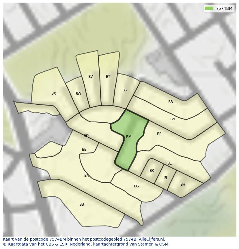 Afbeelding van het postcodegebied 7574 BM op de kaart.