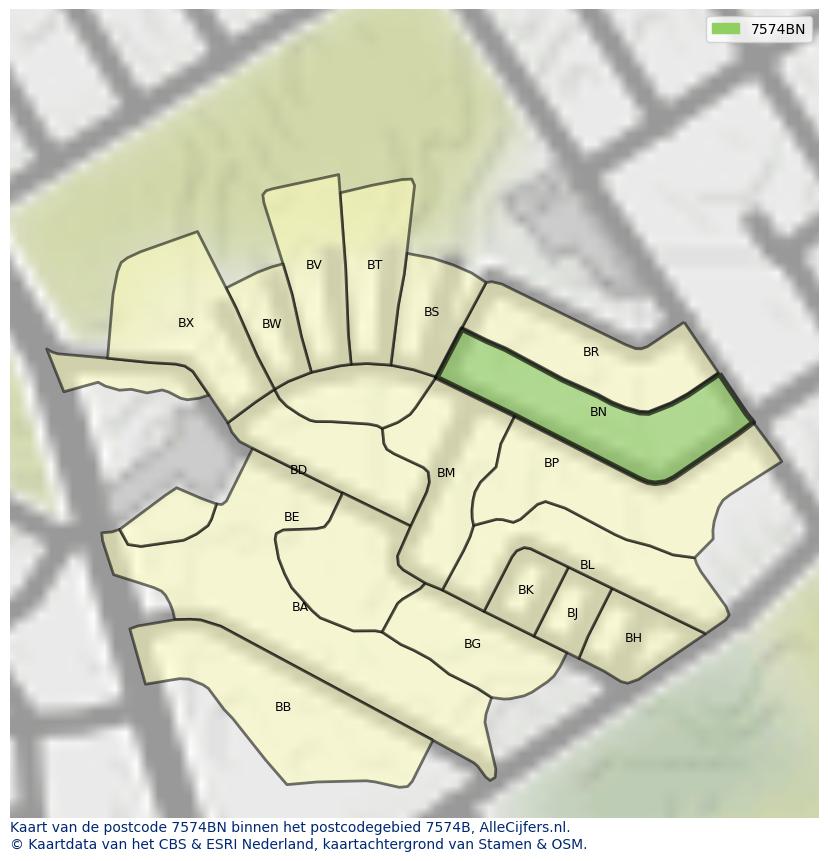 Afbeelding van het postcodegebied 7574 BN op de kaart.