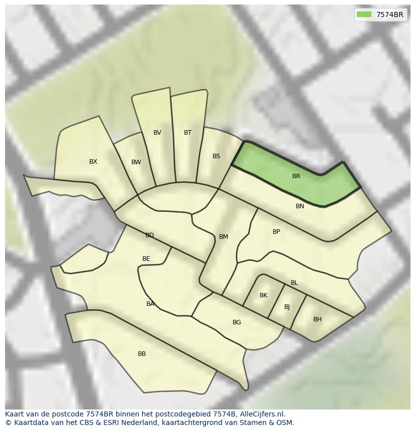 Afbeelding van het postcodegebied 7574 BR op de kaart.