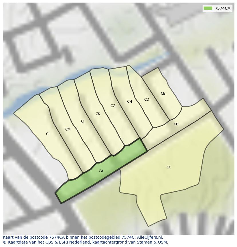 Afbeelding van het postcodegebied 7574 CA op de kaart.