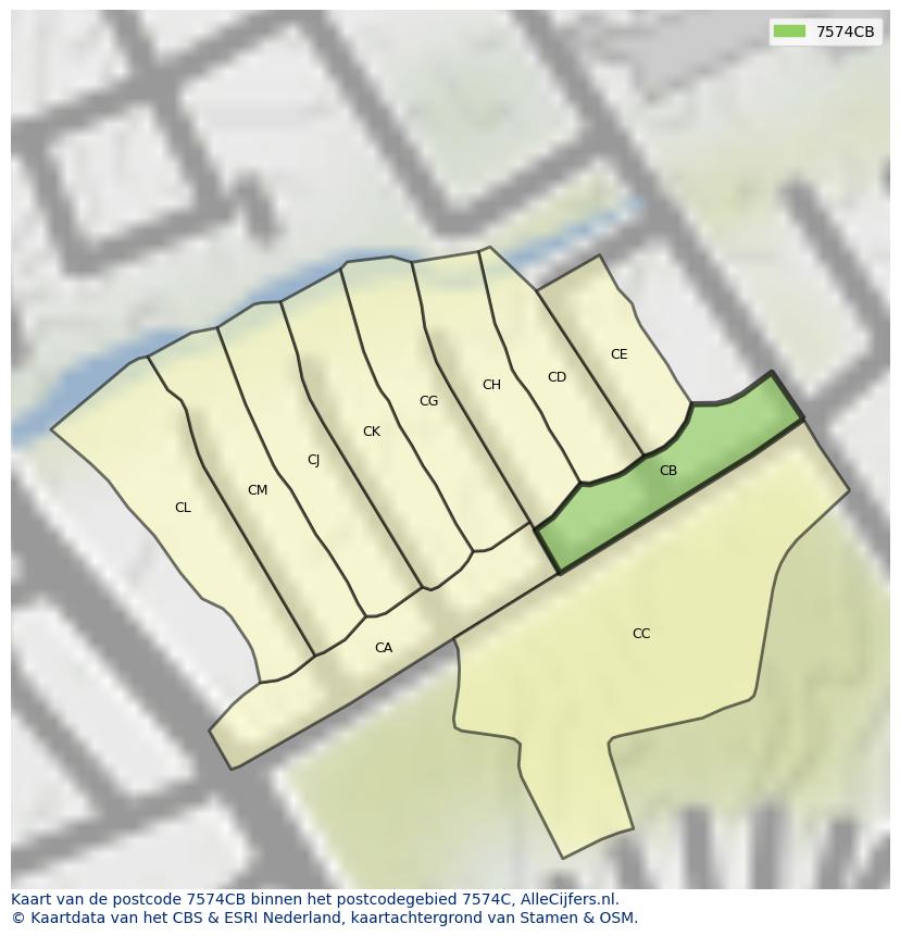 Afbeelding van het postcodegebied 7574 CB op de kaart.