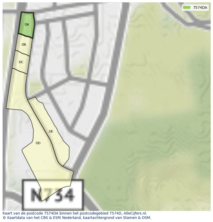 Afbeelding van het postcodegebied 7574 DA op de kaart.