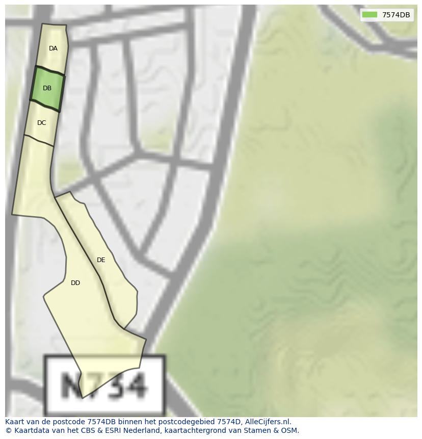 Afbeelding van het postcodegebied 7574 DB op de kaart.