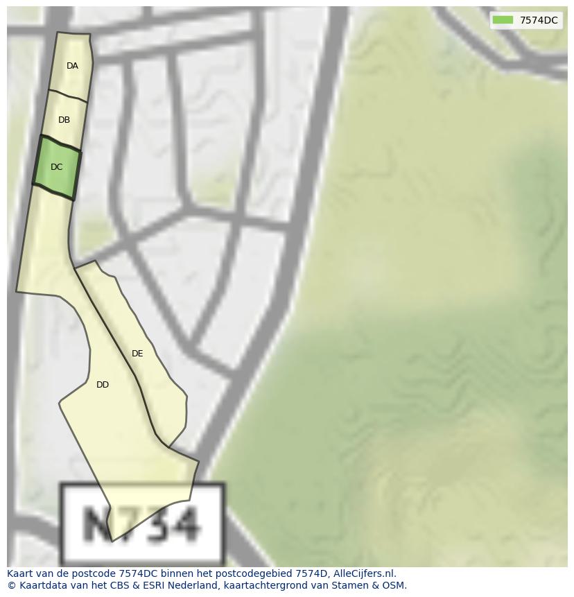 Afbeelding van het postcodegebied 7574 DC op de kaart.
