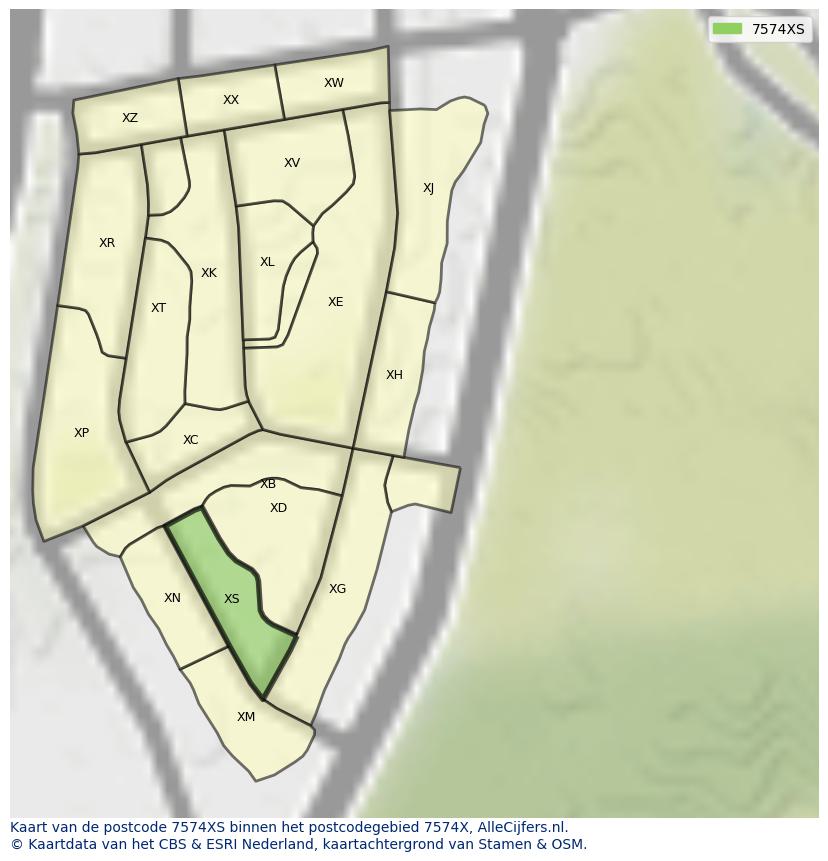 Afbeelding van het postcodegebied 7574 XS op de kaart.