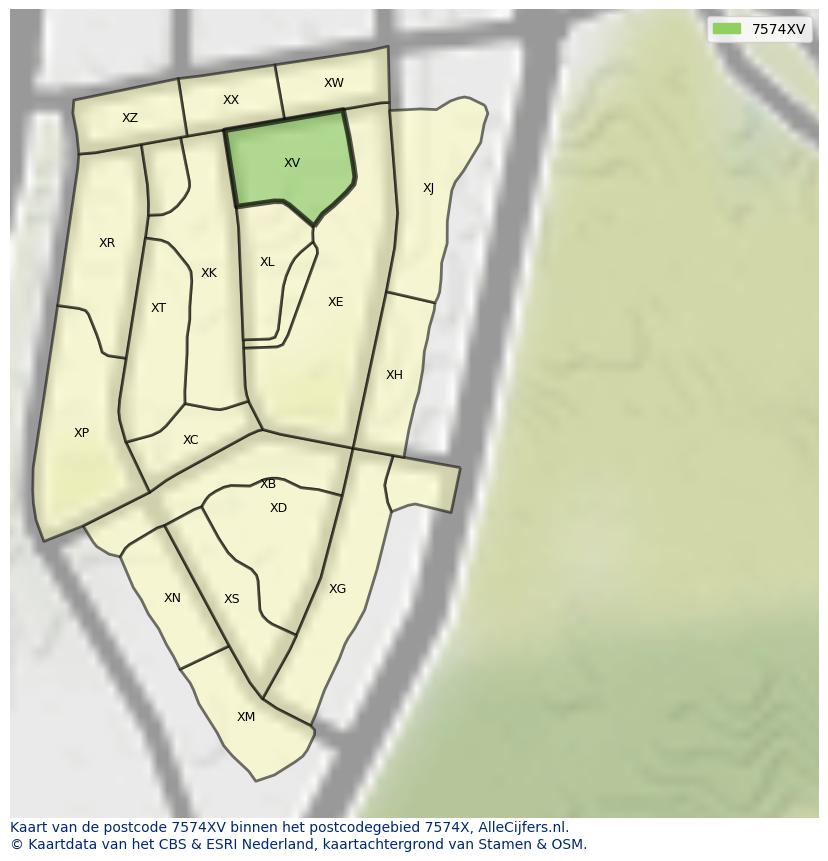 Afbeelding van het postcodegebied 7574 XV op de kaart.