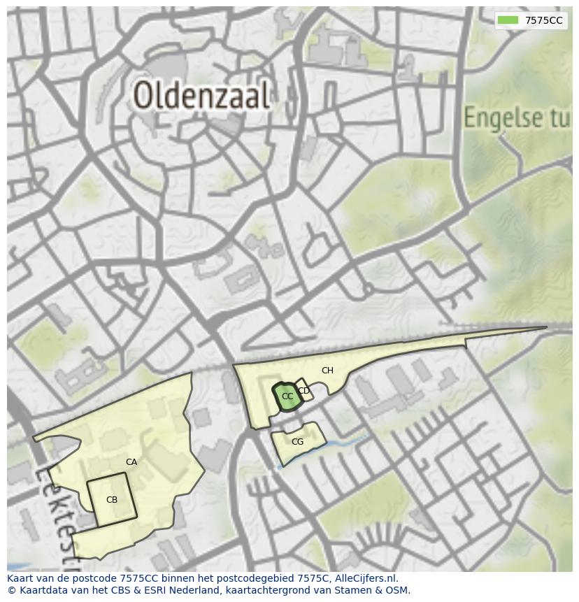 Afbeelding van het postcodegebied 7575 CC op de kaart.