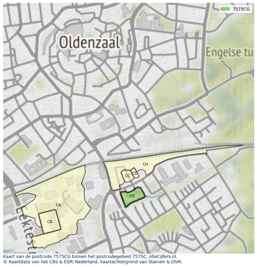 Afbeelding van het postcodegebied 7575 CG op de kaart.