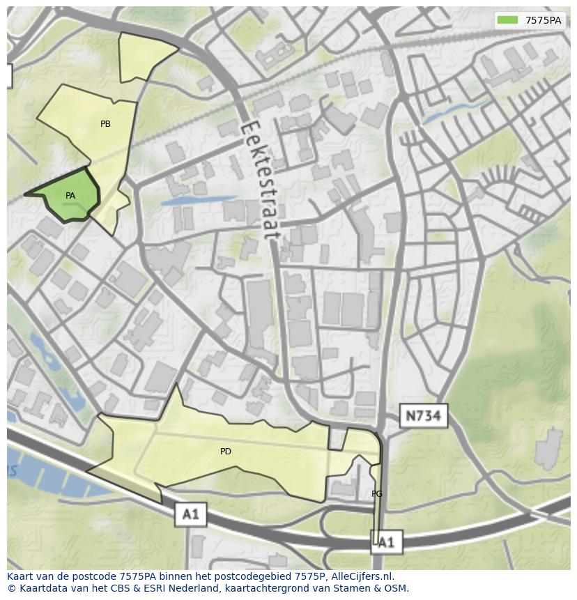 Afbeelding van het postcodegebied 7575 PA op de kaart.