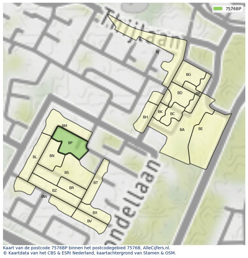Afbeelding van het postcodegebied 7576 BP op de kaart.